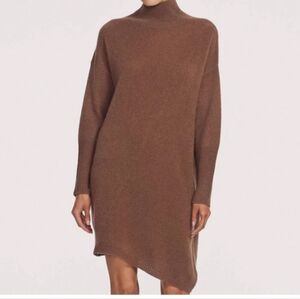 360 Cashmere  Brown Turtleneck Sweater Dress with Assymetrical Hem  sz L NWT